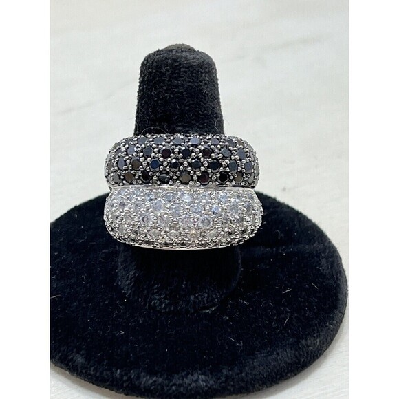 925 STERLING SILVER PAVÉ SET CZ DOUBLE BAND RING, SIZE 6.25 - Regency Mob Wife - Picture 1 of 13